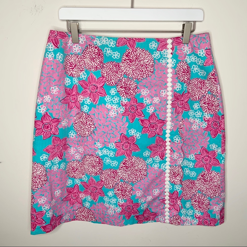 Lilly Pulitzer Pink Aqua Floral Pencil Skirt 10